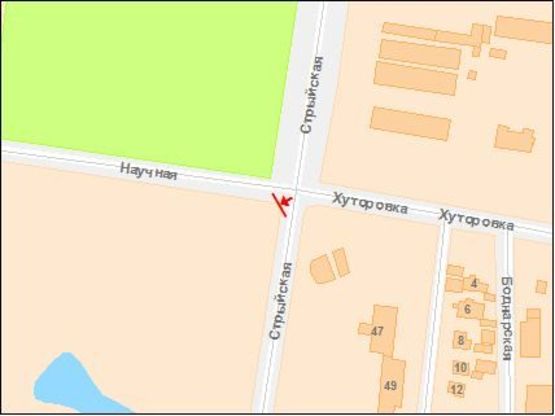 Схема рекламної площини за адресою Стрыйская ул. / Научная ул., правый, из центра