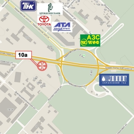 Схема рекламной плоскости по адресу Бажана Н. просп. - Харьковская пл. (АЗС "УкрАВТО", авто сервис АТЛ, направление в Борисполь)