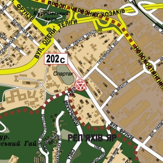 Схема рекламної площини за адресою Фрунзе ул., 118 (стадион "Спартак", Библиотека им. О.Копиленка, Дельфинарий Кобзов), призма