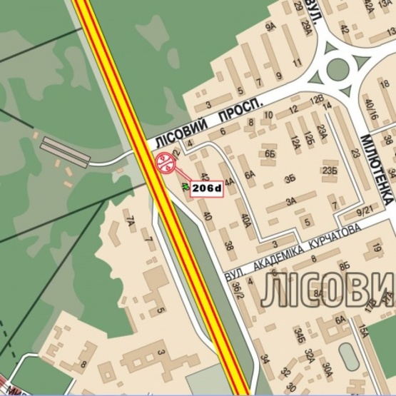 Схема рекламной плоскости по адресу Братиславская ул., 42 - просп. Лесной (АЗС "ТНК", сьезд с ул. Академика Курчатова на ул. Братиславскую, в направлении просп. Ватутина Ген.)