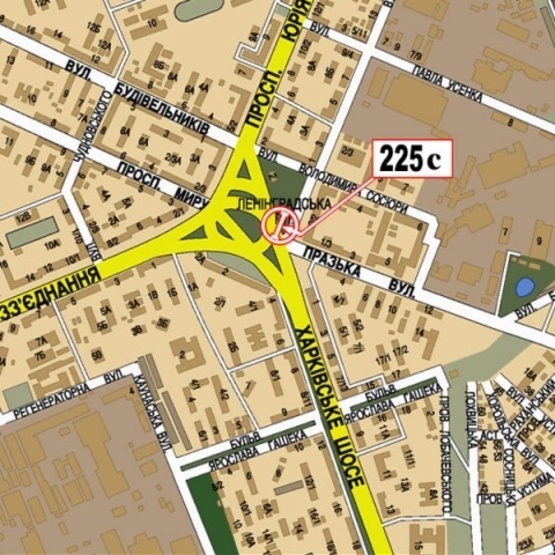 Схема рекламной плоскости по адресу Дарницкая (Ленинградская) пл. (ул.Пражская 3), McDonald's, кафе "Strelka", Универмаг "Дарница", направление просп. Ю.Гагарина), призма