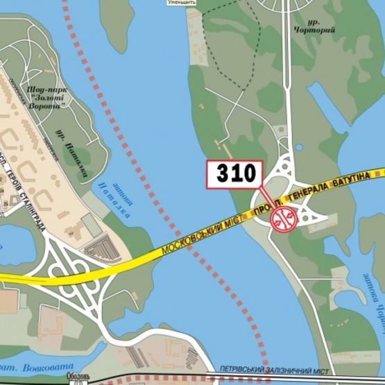 Схема рекламної площини за адресою Ватутина Ген. просп. (Московский мост), парк "Дружбы Народов", Вейкборд-школа "Адреналин", в направ. прос. Г.Ватутина