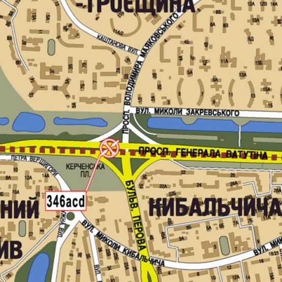 Схема рекламної площини за адресою Ватутина Ген. просп., 22 - бул. Перова (на разделителе), АЗС "WOG", Moto GP салон, в направ. ул. Братиславской