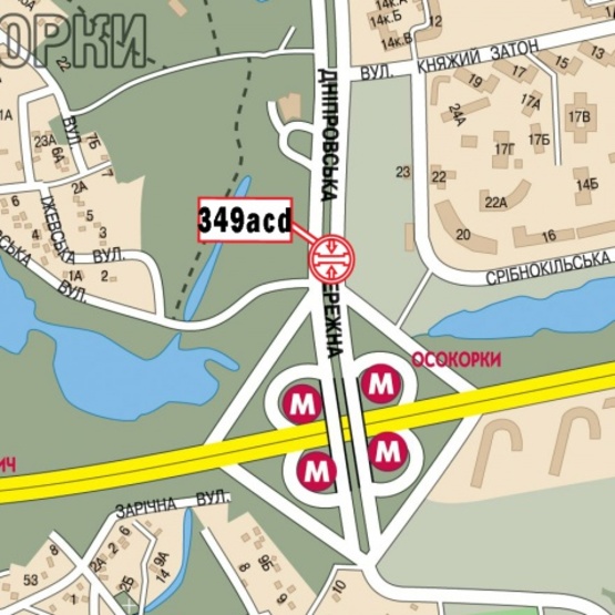 Схема рекламної площини за адресою Днепровская набережная (100 м от ст. м.  Осокорки, ТЦ "Аркадия", АЗС "WOG", "Евробазар", в направлении Бажана Н. просп.) Схема рекламної площини за адресою Днепровская набережная (100 м от ст. м.  Осокорки, ТЦ "Аркадия", АЗС "WOG", "Евробазар", в направлении Бажана Н. просп.)