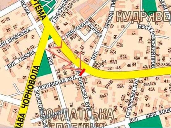 Схема рекламной плоскости по адресу Артема ул., 75 светофор ул.Пимоненка, в центр