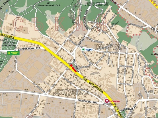 Схема рекламної площини за адресою Мельникова ул. / ул. Якира, светофор, в сторону ст. м. "Дорогожичи"