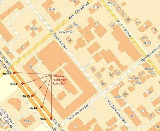 Схема рекламної площини за адресою вул. Фортечна — вул. Пролетарська