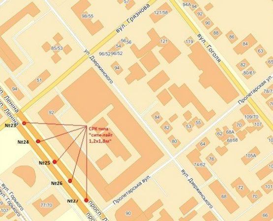Схема рекламної площини за адресою вул. Фортечна — вул. Пролетарська