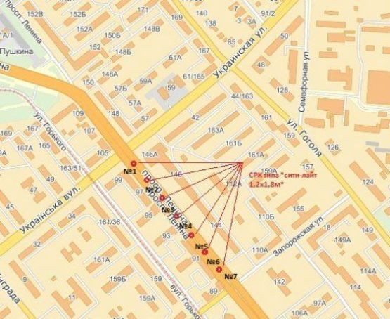 Схема рекламної площини за адресою вул. Українська — вул. Запорізька