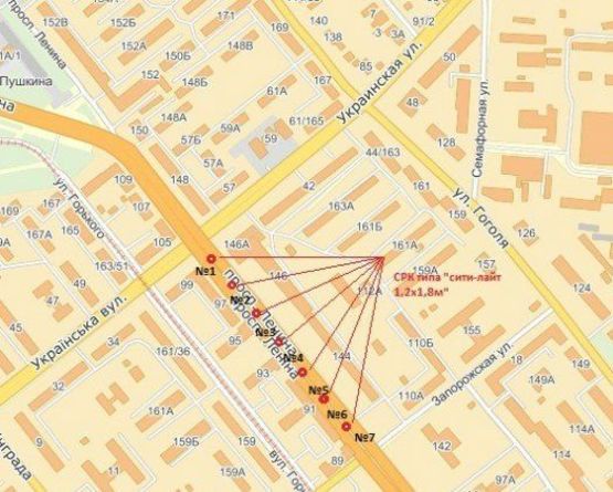 Схема рекламної площини за адресою вул. Українська — вул. Запорізька