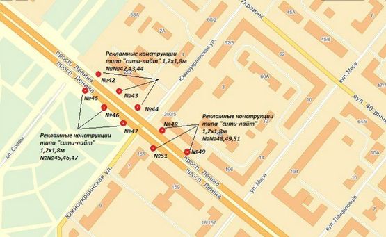 Схема рекламної площини за адресою пр. Соборний — вул. Південноукраїнська, №3