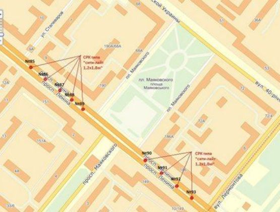 Схема рекламной плоскости по адресу вул. Сталеварів — вул. Маяковського Схема рекламной плоскости по адресу вул. Сталеварів — вул. Маяковського