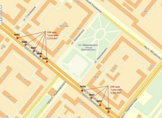 Схема рекламної площини за адресою вул. Сталеварів — вул. Маяковського