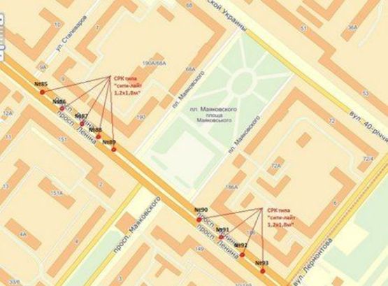 Схема рекламной плоскости по адресу вул. Сталеварів — вул. Маяковського