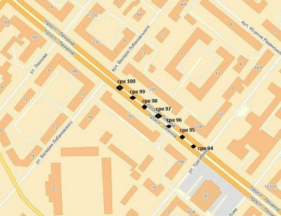 Схема рекламной плоскости по адресу вул. Трегубенка — вул. Лобановського