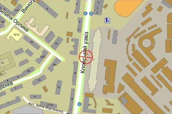 Схема рекламної площини за адресою Кловський узвіз, 7