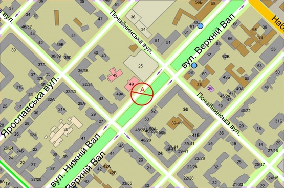 Схема рекламной плоскости по адресу Нижній Вал, 49 бульварна частина