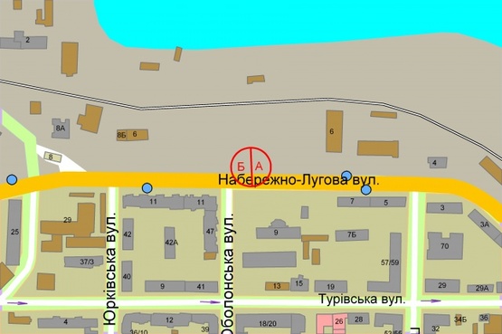 Схема рекламной плоскости по адресу Набережно-Лугова, 9 / Оболоньска