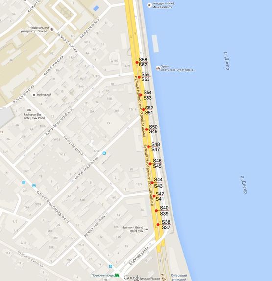 Схема рекламной плоскости по адресу Подольский р-н, ул.Набережно-Крещатицкая, разделитель напротив д.13(в сторону метро Почтовая площадь) Схема рекламной плоскости по адресу Подольский р-н, ул.Набережно-Крещатицкая, разделитель напротив д.13(в сторону метро Почтовая площадь)