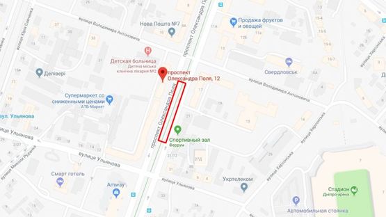 Схема рекламной плоскости по адресу пр.О.Поля, 12 Схема рекламной плоскости по адресу пр.О.Поля, 12