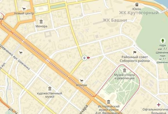 Схема рекламной плоскости по адресу вул. С.Єфремова, 1, біля пр. Д.Яворницького/ул. Ворошилова, 1, возле пр-та К. Маркса