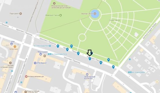 Схема рекламной плоскости по адресу пр. Пушкіна, на розподільчій алеї, від вул. А.Фабра до просп. О.Поля -3-/пр. Пушкина, на разделительной аллее, от ул. Серова до пр. Кирова -3-