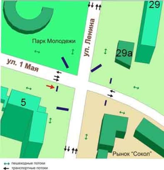 Схема рекламной плоскости по адресу перекрёсток ул. 1 Мая, пр. Мира (ТЦ "Глобус"), №030-А
