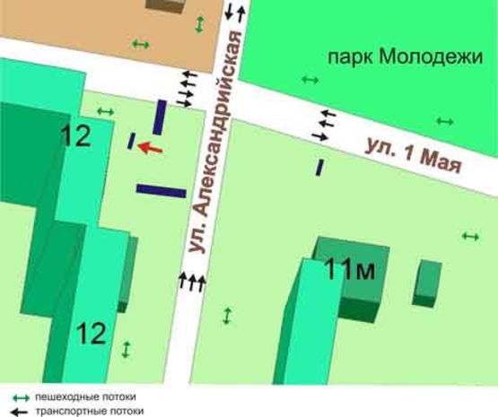 Схема рекламної площини за адресою перекрёсток ул. 1-го Мая, ул. Александрийской (Укртелеком), №038-В