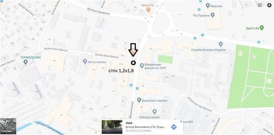 Схема рекламної площини за адресою Вул. Винниченка, 67 (біля кафе "Юлія", навпроти навчального корпусу СНУ)