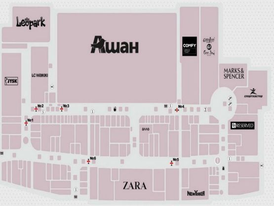 Схема рекламной плоскости по адресу ТРЦ Ривьера 6А