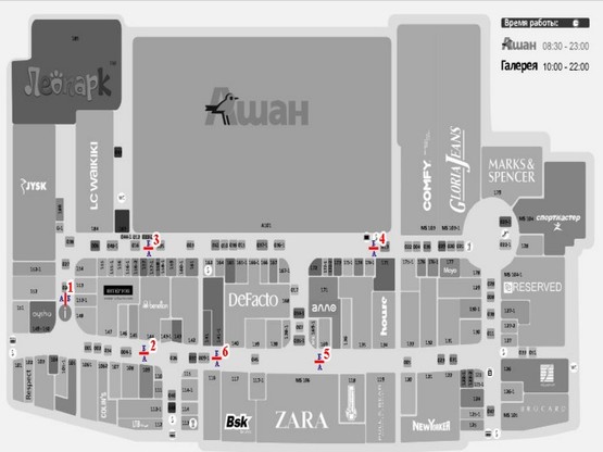 Схема рекламной плоскости по адресу ТРЦ Ривьера 5А