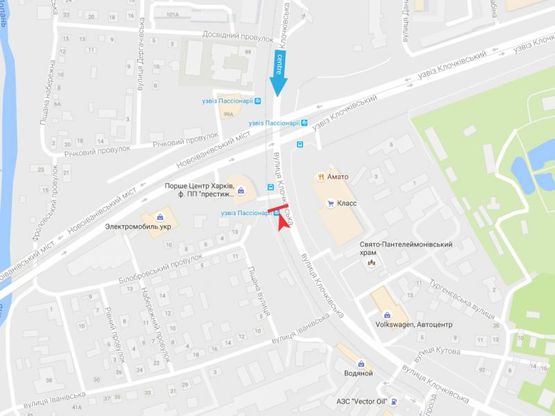 Схема рекламной плоскости по адресу Клочковская ул., 95 (остановка  спуск Клочковский )(1),  из центра Схема рекламной плоскости по адресу Клочковская ул., 95 (остановка  спуск Клочковский )(1),  из центра