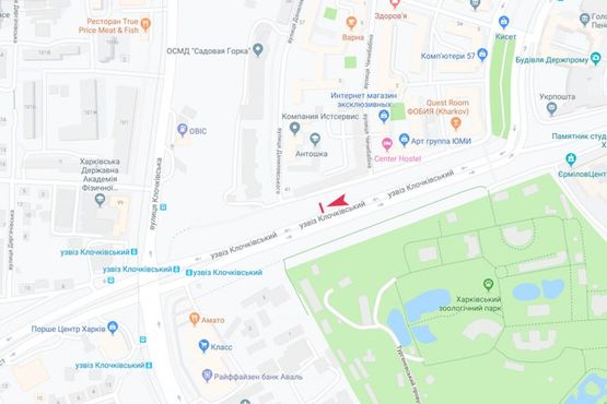 Схема рекламной плоскости по адресу Клочковский спуск (5), из центра Схема рекламной плоскости по адресу Клочковский спуск (5), из центра