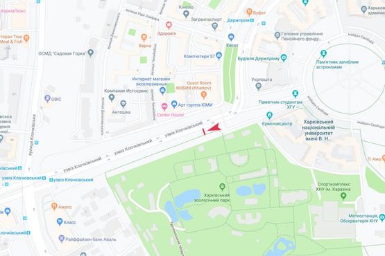 Схема рекламной плоскости по адресу Клочковский спуск (2), из центра Схема рекламной плоскости по адресу Клочковский спуск (2), из центра