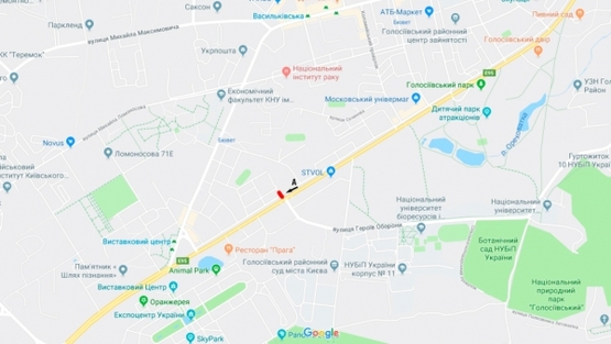 Схема рекламної площини за адресою просп. Голосеевский, 120 / ул. Героев Обороны, в напр. Одесской пл.