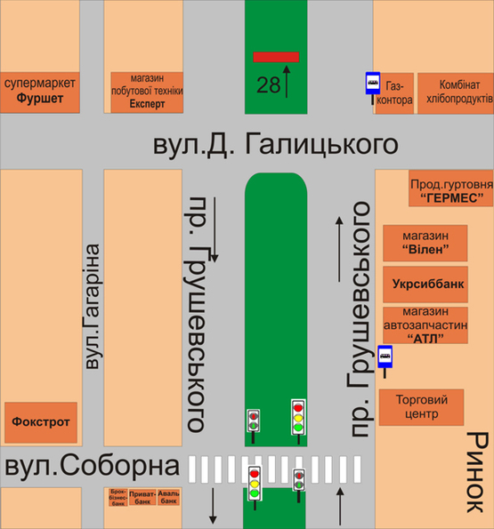 Схема рекламної площини за адресою перехрестя пр.Грушевського та вул.Данила Галицького (за 100м від вул. Д.Галицького)