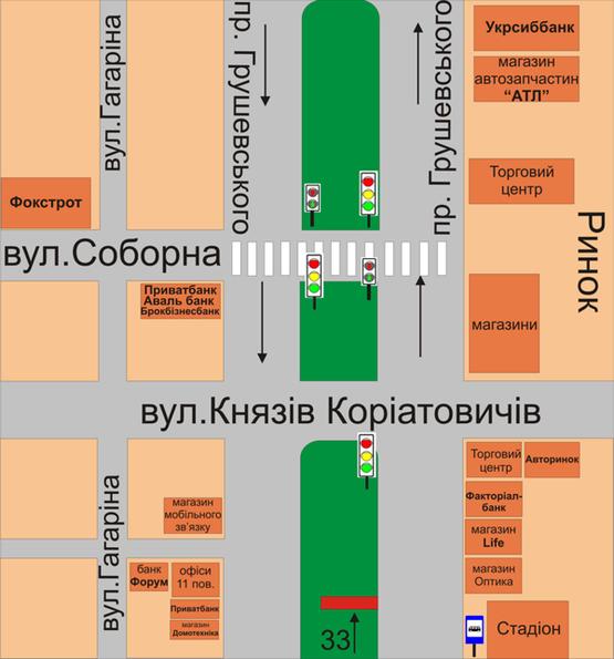Схема рекламної площини за адресою перехрестя пр. Грушевського та вул. Уральська (за 150м до вул.Уральська)