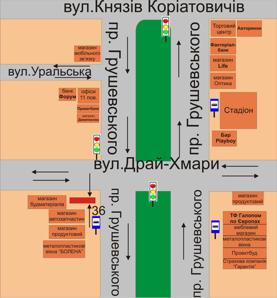 Схема рекламной плоскости по адресу перехрестя пр. Грушевського та вул.Драй-Хмари Схема рекламной плоскости по адресу перехрестя пр. Грушевського та вул.Драй-Хмари