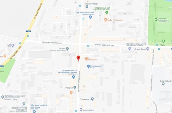 Схема рекламной плоскости по адресу Вишневе, вул.Святошинська, біля Міської ради, навроти Новуса