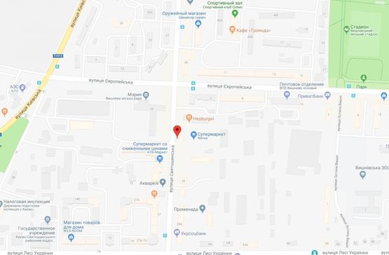 Схема рекламной плоскости по адресу Вишневе, вул.Святошинська, біля Новуса