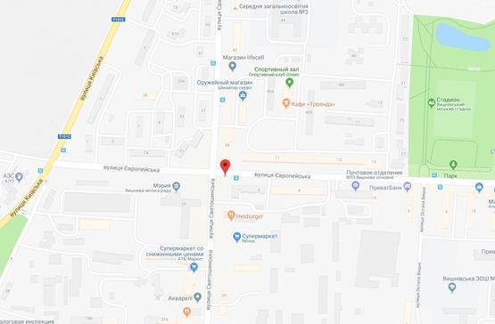 Схема рекламної площини за адресою Вишневе, вул.Європейська, на перехресті з вул.Святошинською