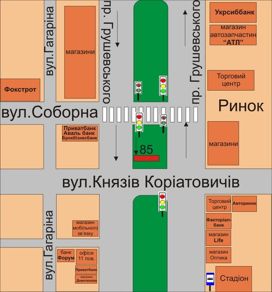 Схема рекламної площини за адресою район перехрестя проспект Грушевського-вул.Князів Коріатовичів Схема рекламної площини за адресою район перехрестя проспект Грушевського-вул.Князів Коріатовичів