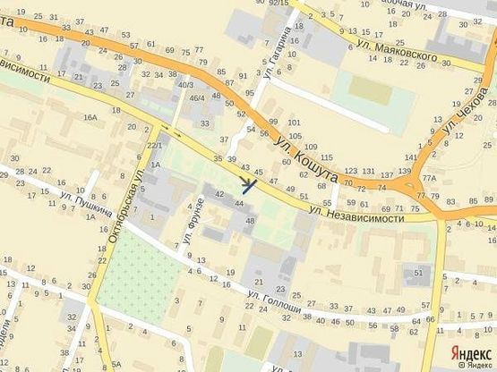 Схема рекламной плоскости по адресу вул. Незалежності, центр міста, біля Ексім банку, кіосків,  напроти продуктового магазину та редакції Дружба, масове скупчення людей