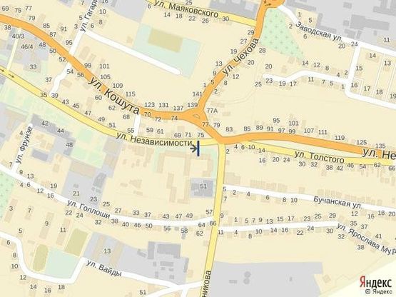 Схема рекламной плоскости по адресу вул. Незалежності, центр міста, біля страхової компанії Acsa та магазину Міленіум, автобусні зупинки, великий потік пішоходів