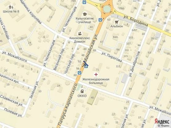 Схема рекламной плоскости по адресу м.Ужгород вул.Минайська, біля жд лікарні, кінотеатру Доміон, рест.Сафарі, автобусна зупинка, виїзд з міста