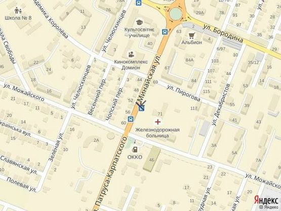 Схема рекламной плоскости по адресу м.Ужгород вул.Минайська, біля жд лікарні, кінотеатру Доміон, рест.Сафарі, автобусна зупинка, виїзд з міста