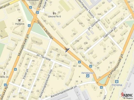 Схема рекламной плоскости по адресу м.Ужгород просп. Свободи,біля  маг. Антураж, Зоомагазину, BEUTY, стах.Просвіта, в сторону у-магу Україна