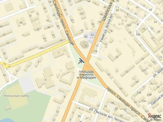 Схема рекламной плоскости по адресу м.Ужгород пл.Кирила і Мефодія, біля у-магу Україна, світлофор, пішохідний перехід, біля Кафедрального собору