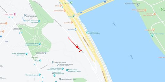 Схема рекламной плоскости по адресу Днепровский спуск, 400 м до  поворота  на Набережное шоссе Схема рекламной плоскости по адресу Днепровский спуск, 400 м до  поворота  на Набережное шоссе