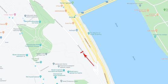 Схема рекламної площини за адресою Днепровский спуск, 400 м до поворота на Набережную, в центр
